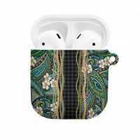 Hawaiian Art Flower Tribal with Lei AirPods Case Palaka Pattern Black Color LT03 Black - Polynesian Pride