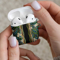 Hawaiian Art Flower Tribal with Lei AirPods Case Palaka Pattern Black Color LT03 - Polynesian Pride