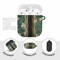 Hawaiian Art Flower Tribal with Lei AirPods Case Palaka Pattern Black Color LT03 - Polynesian Pride