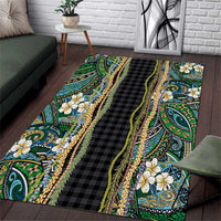 Hawaiian Art Flower Tribal with Lei Area Rug Palaka Pattern Black Color - Polynesian Pride