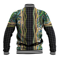 Hawaiian Art Flower Tribal with Lei Baseball Jacket Palaka Pattern Black Color LT03 - Polynesian Pride