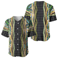 Hawaiian Art Flower Tribal with Lei Baseball Jersey Palaka Pattern Black Color LT03 - Polynesian Pride