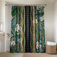 Hawaiian Art Flower Tribal with Lei Bathroom Set Palaka Pattern Black Color LT03 Shower Curtain Only Black - Polynesian Pride