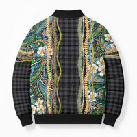 Hawaiian Art Flower Tribal with Lei Bomber Puffer Jacket Palaka Pattern Black Color LT03 - Polynesian Pride