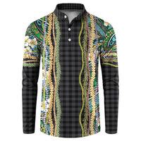 Hawaiian Art Flower Tribal with Lei Button Sweatshirt Palaka Pattern Black Color LT03 Black - Polynesian Pride