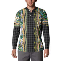 Hawaiian Art Flower Tribal with Lei Button Sweatshirt Palaka Pattern Black Color LT03 - Polynesian Pride