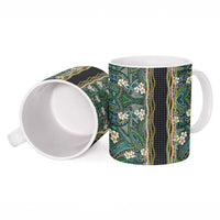 Hawaiian Art Flower Tribal with Lei Ceramic Mug Palaka Pattern Black Color LT03 - Polynesian Pride