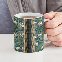 Hawaiian Art Flower Tribal with Lei Ceramic Mug Palaka Pattern Black Color LT03 - Polynesian Pride