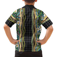 Hawaiian Art Flower Tribal with Lei Family Matching Mermaid Dress and Hawaiian Shirt Palaka Pattern Black Color - Polynesian Pride