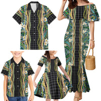 Hawaiian Art Flower Tribal with Lei Family Matching Mermaid Dress and Hawaiian Shirt Palaka Pattern Black Color - Polynesian Pride