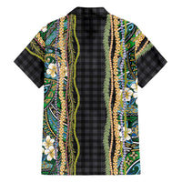 Hawaiian Art Flower Tribal with Lei Family Matching Mermaid Dress and Hawaiian Shirt Palaka Pattern Black Color - Polynesian Pride