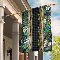 Hawaiian Art Flower Tribal with Lei Garden Flag Palaka Pattern Black Color - Polynesian Pride