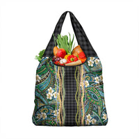 Hawaiian Art Flower Tribal with Lei Grocery Bag Palaka Pattern Black Color - Polynesian Pride