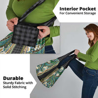 Hawaiian Art Flower Tribal with Lei Grocery Bag Palaka Pattern Black Color - Polynesian Pride