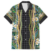 Hawaiian Art Flower Tribal with Lei Hawaiian Shirt Palaka Pattern Black Color - Polynesian Pride