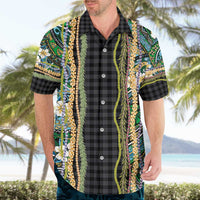 Hawaiian Art Flower Tribal with Lei Hawaiian Shirt Palaka Pattern Black Color - Polynesian Pride
