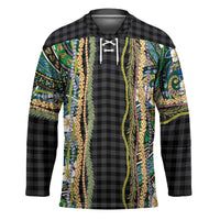 Hawaiian Art Flower Tribal with Lei Hockey Jersey Palaka Pattern Black Color LT03 Unisex Black - Polynesian Pride