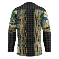 Hawaiian Art Flower Tribal with Lei Hockey Jersey Palaka Pattern Black Color LT03 - Polynesian Pride