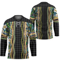 Hawaiian Art Flower Tribal with Lei Hockey Jersey Palaka Pattern Black Color LT03 - Polynesian Pride