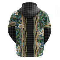 Hawaiian Art Flower Tribal with Lei Hoodie Palaka Pattern Black Color - Polynesian Pride