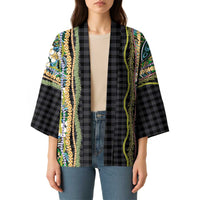 Hawaiian Art Flower Tribal with Lei Kimono Palaka Pattern Black Color - Polynesian Pride