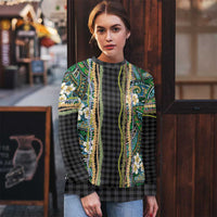 Hawaiian Art Flower Tribal with Lei Ugly Christmas Sweater Palaka Pattern Black Color - Polynesian Pride