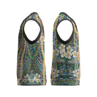 Hawaiian Art Flower Tribal with Lei Christmas Knitted V-Neck Vest Palaka Pattern Black Color - Polynesian Pride