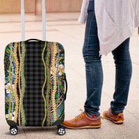 Hawaiian Art Flower Tribal with Lei Luggage Cover Palaka Pattern Black Color - Polynesian Pride