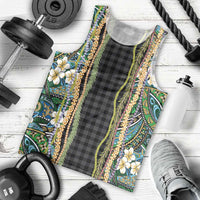 Hawaiian Art Flower Tribal with Lei Men Tank Top Palaka Pattern Black Color LT03 - Polynesian Pride