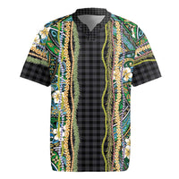 Hawaiian Art Flower Tribal with Lei Rugby Jersey Palaka Pattern Black Color LT03 Black - Polynesian Pride