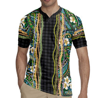 Hawaiian Art Flower Tribal with Lei Rugby Jersey Palaka Pattern Black Color LT03 - Polynesian Pride