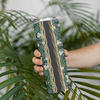 Hawaiian Art Flower Tribal with Lei Skinny Tumbler Palaka Pattern Black Color - Polynesian Pride