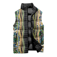 Hawaiian Art Flower Tribal with Lei Sleeveless Puffer Jacket Palaka Pattern Black Color LT03 - Polynesian Pride