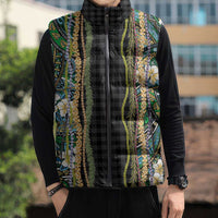 Hawaiian Art Flower Tribal with Lei Sleeveless Puffer Jacket Palaka Pattern Black Color LT03 - Polynesian Pride