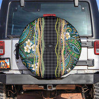 Hawaiian Art Flower Tribal with Lei Spare Tire Cover Palaka Pattern Black Color - Polynesian Pride