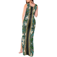 Hawaiian Art Flower Tribal with Lei Tank Maxi Dress Palaka Pattern Black Color - Polynesian Pride