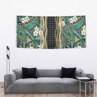 Hawaiian Art Flower Tribal with Lei Tapestry Palaka Pattern Black Color - Polynesian Pride