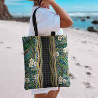 Hawaiian Art Flower Tribal with Lei Tote Bag Palaka Pattern Black Color - Polynesian Pride