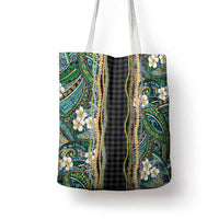 Hawaiian Art Flower Tribal with Lei Tote Bag Palaka Pattern Black Color - Polynesian Pride