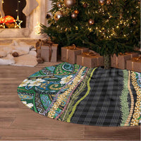 Hawaiian Art Flower Tribal with Lei Tree Skirt Palaka Pattern Black Color LT03 - Polynesian Pride