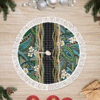 Hawaiian Art Flower Tribal with Lei Tree Skirt Palaka Pattern Black Color LT03 Fringed Black - Polynesian Pride