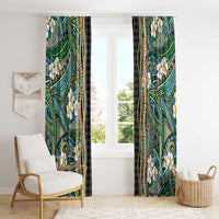 Hawaiian Art Flower Tribal with Lei Window Curtain Palaka Pattern Black Color - Polynesian Pride