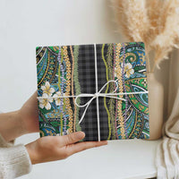 Hawaiian Art Flower Tribal with Lei Wrapping Paper Palaka Pattern Black Color LT03 - Polynesian Pride