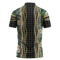 Hawaiian Art Flower Tribal with Lei Zipper Polo Shirt Palaka Pattern Black Color LT03 - Polynesian Pride