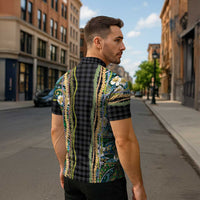 Hawaiian Art Flower Tribal with Lei Zipper Polo Shirt Palaka Pattern Black Color LT03 - Polynesian Pride