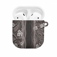 Hawaiian Art Flower Tribal with Lei AirPods Case Palaka Pattern Grayscale LT03 Gray - Polynesian Pride