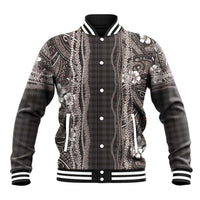 Hawaiian Art Flower Tribal with Lei Baseball Jacket Palaka Pattern Grayscale LT03 Unisex Gray - Polynesian Pride