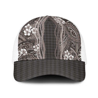 Hawaiian Art Flower Tribal with Lei Baseball Net Cap Palaka Pattern Grayscale LT03 One Size White Gray - Polynesian Pride