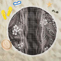 Hawaiian Art Flower Tribal with Lei Beach Blanket Palaka Pattern Grayscale - Polynesian Pride