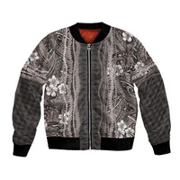Hawaiian Art Flower Tribal with Lei Bomber Jacket Palaka Pattern Grayscale - Polynesian Pride